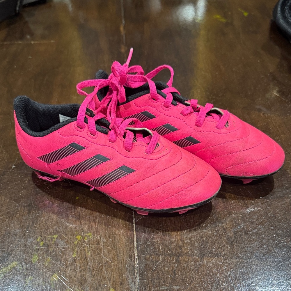 Adidas Kids Bright Pink Soccer Cleats with Black Stripes